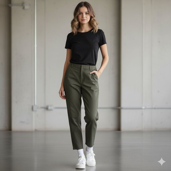 Aritzia Pants - Aritzia Community Pants Straight Leg Cargo Army Linen blend Trouser Zipper Ankle